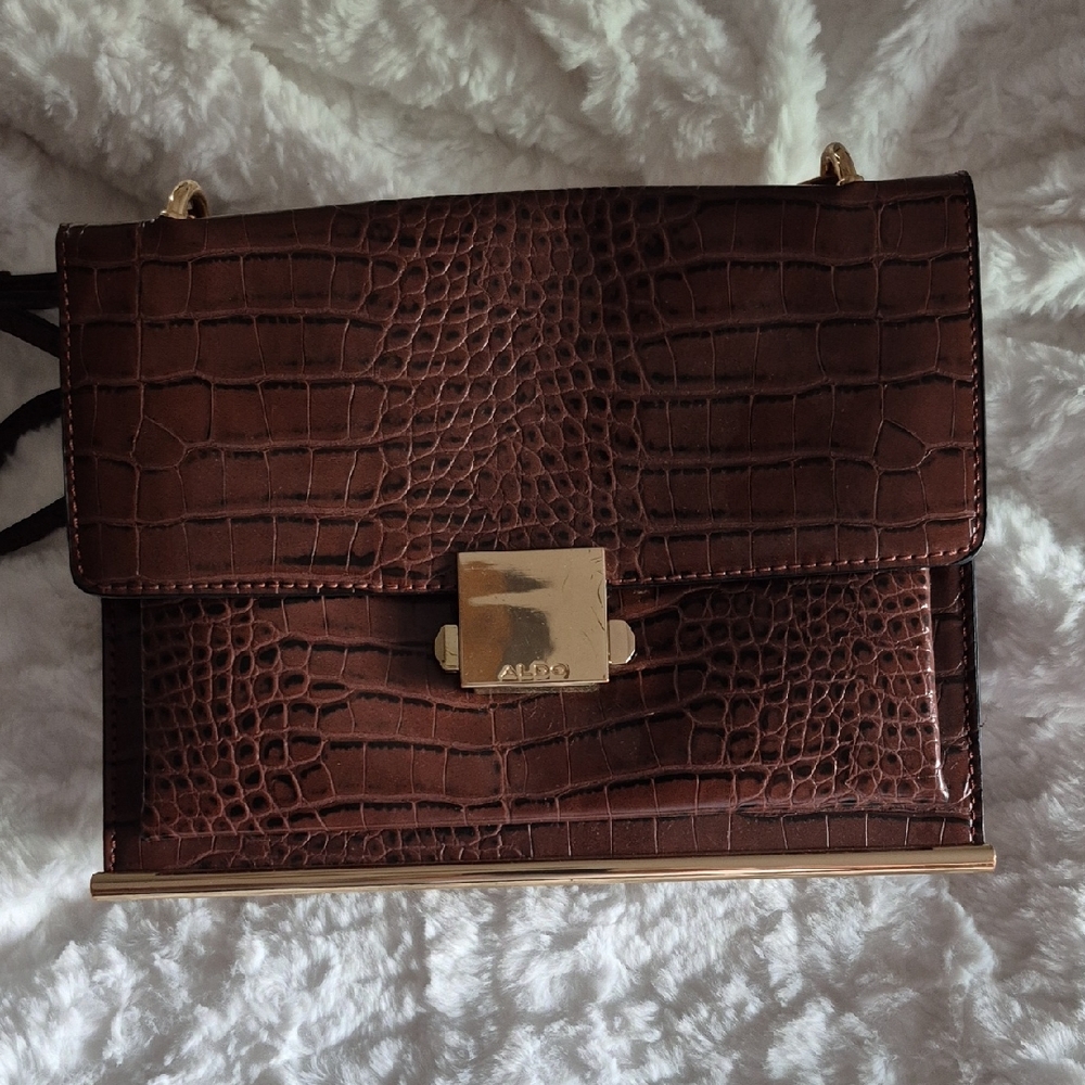 🎈Aldo Brown Croc-Embossed Crossbody Bag